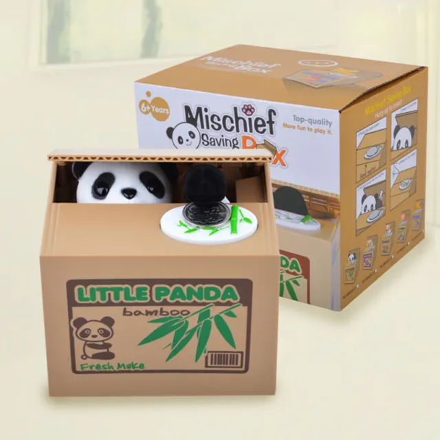 Cute Cat Panda Stealing Steal Coin Piggy Bank Money Box Gift for Kids UK Stock