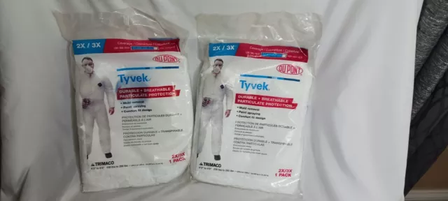 Two (2) NEW Tyvek Protective Suits/Coveralls Open Ankles & Wrist Sz 2X/3X 14324