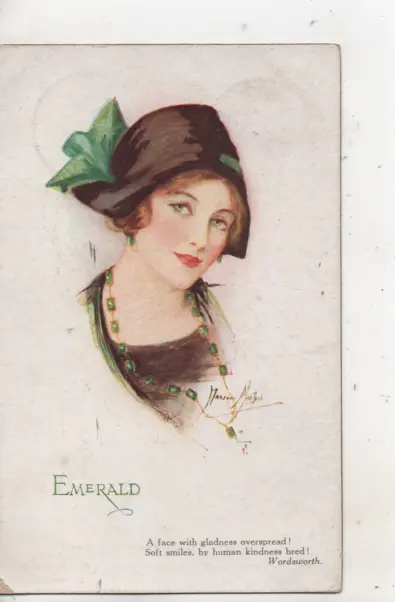 Cpa.Illustrateur signé.Marjory Mostyn.Emerald femme portrait Jewel Girls