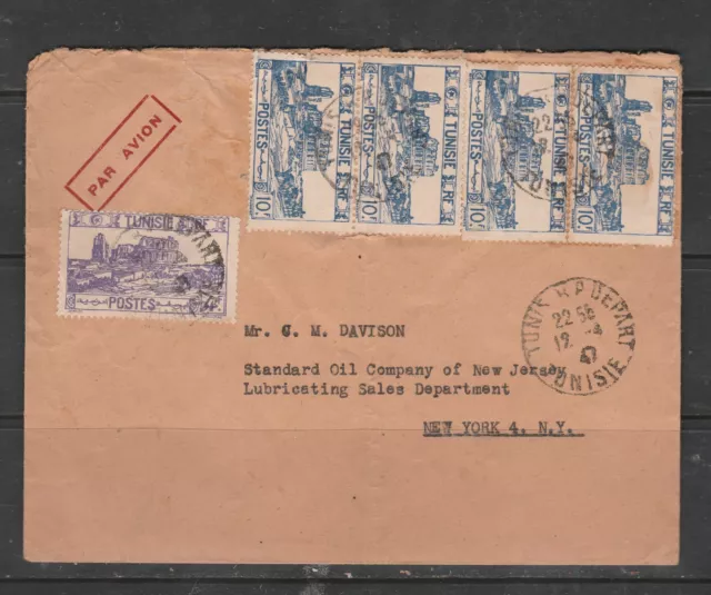 Tunisia 1956 Airmail Cover Paris, Tunisia to NY, N.Y.  Scott#'s 112 x 4, 189