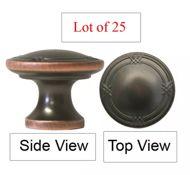 25 Oil Rubbed Bronze 1 1/4" Ribbon & Reed Round cabinet knobs free shipping