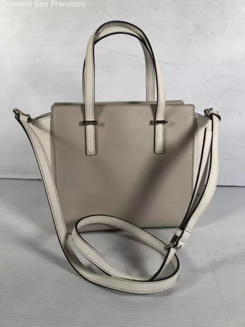 Kate Spade New York Womens Taupe Ivory Leather Detachable Strap Satchel Bag 3