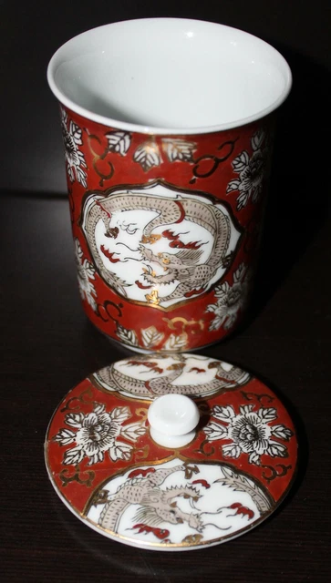 Vintage Chinese Porcelain Dragon & Hand painted  Tea Cup With Lid (No Handle)