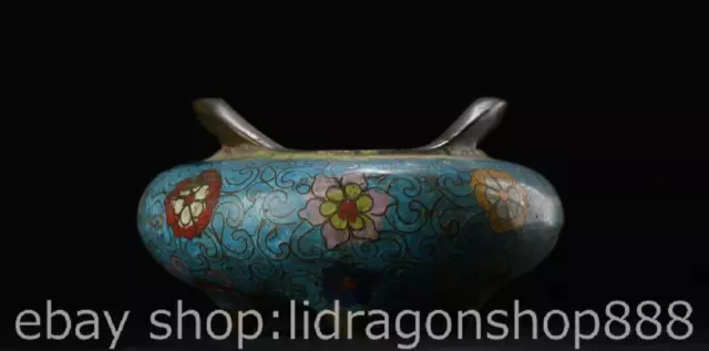 3.2" Old Chinese Xuande Copper cloisonne Dynasty flower Incense Burner Censer