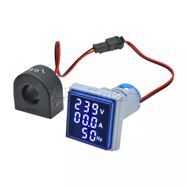AC 60-500V 0-100A 22mm 3 in 1 Voltmeter Ammeter LED Light Digital Volt AMP Meter