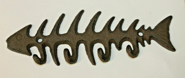 Iron Fish Bones Wall Hook  Key Hat Coat Rack Holder Nautical Decor