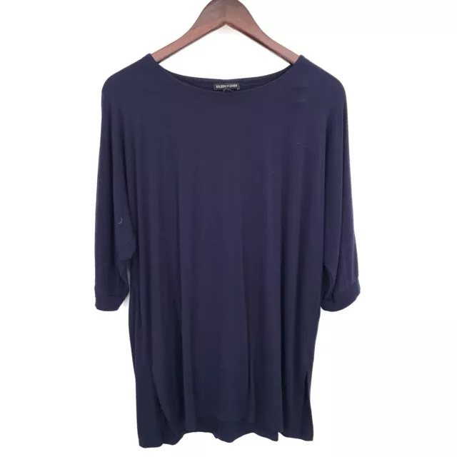 EILEEN FISHER Viscose Spandex Half-Sleeve Tunic oversized top Navy Blue XS