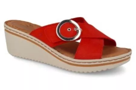 Fly Flot Ciabatta in pelle c/zeppa e fibbia, Donna -  7008 (Rosso)