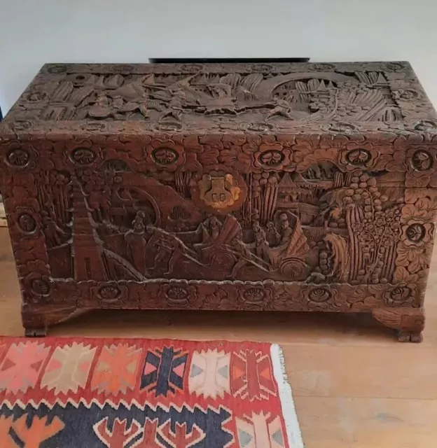 Wood Carved Blanket Chest
