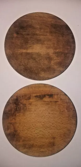 Lot Of 2 Old Antique Primitive Handmade Wooden Bowl Round Plate Early 20Th Centu