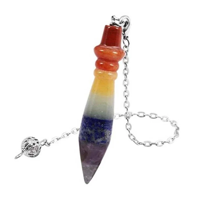 Natural Healing Crystal Quartz Fluorite 7 Chakra Reiki  Stone Pendulum Pendant