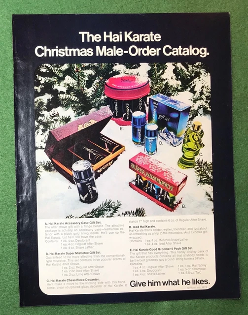 vintage 1970s magazine print ad HAI KARATE Cologne Christmas mancave decor