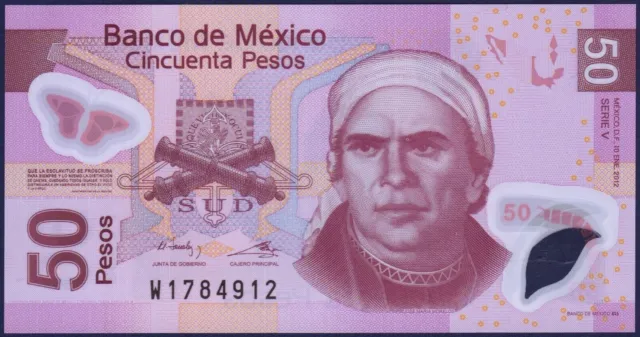 MEXICO - P123v - 50 Pesos - 2004 (2012) - Serie V - POLYMER - RARE - Gem UNC