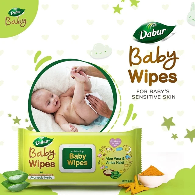 Dabur Baby Wipes: Wet Wipes enriched with Aloe Vera & Amba Haldi 80 Wipes Pack 6 2