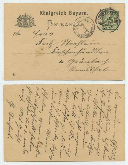 68455 - Ganzsache P 38 (94) - Postkarte - Dinkelsbühl 4.6.1894 nach Grünbach