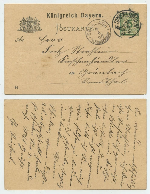 68455 - Ganzsache P 38 (94) - Postkarte - Dinkelsbühl 4.6.1894 nach Grünbach