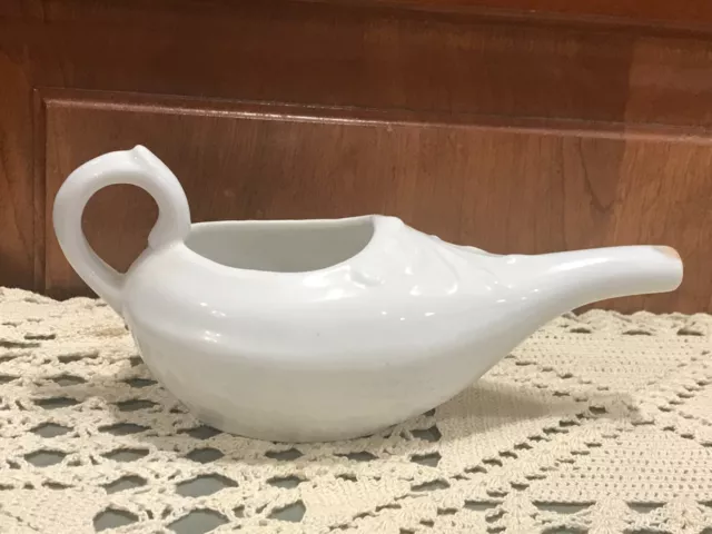 Antique Medical Porcelain Invalid/Infant Feeder Pap Boat Aladdin Embossed Leaves