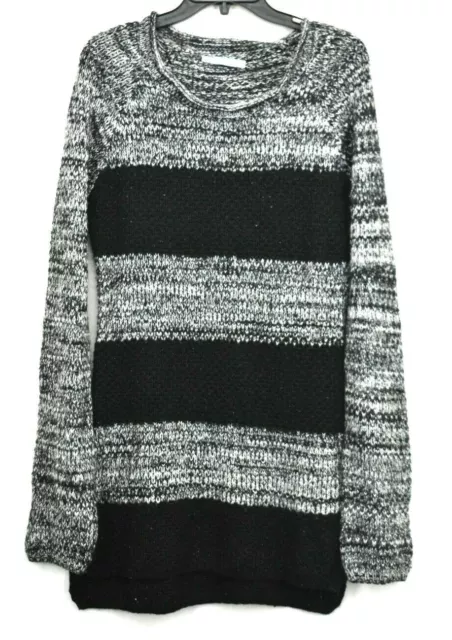Maurices Womens Grey Stripe Sweater Crew Neck Split Hem Long Sleeve Size L