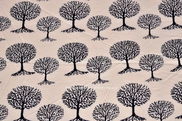 Indien Arbre Imprimé Naturel Sanganeri Tissu Boho Coton Décor Maison Couture Art