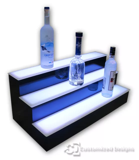 30" 3 Step Tier LED Lighted Shelves Illuminated Liquor Bottle Display FREE SHIP