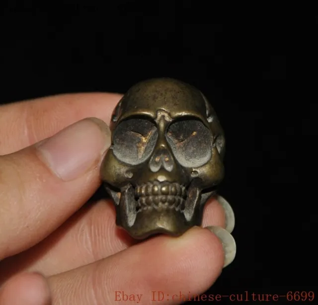 1" Chinese bronze Skeleton Devil Skull death-head statue amulet Pendant