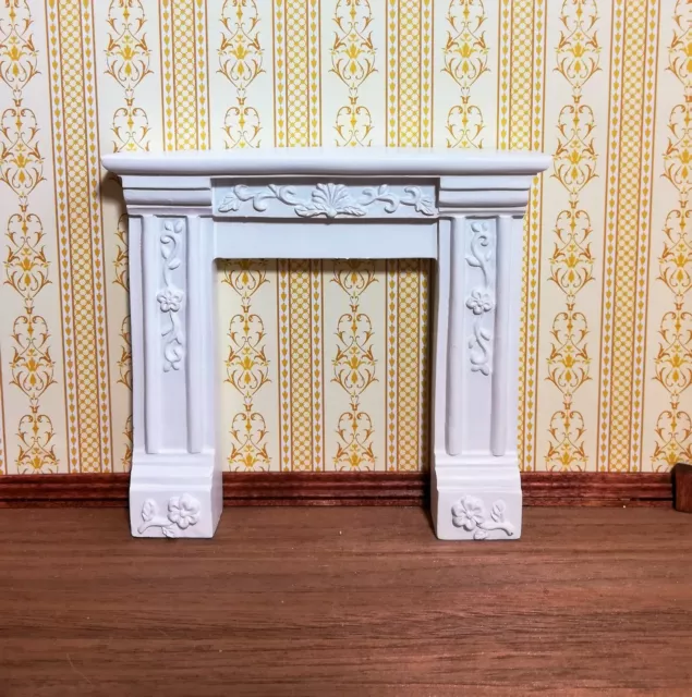 Dollhouse Miniature Fireplace Surround Victorian with Flowers White 1:12 Scale