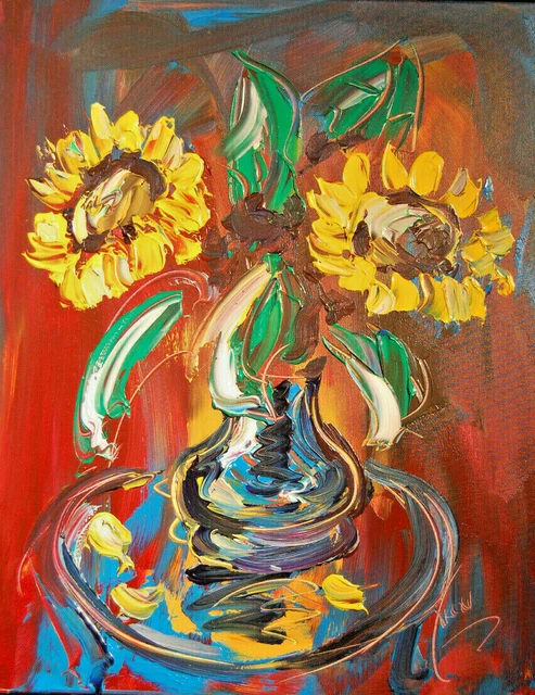 SUNFLOWERS   Large Abstract Modern Original Oil Painting by Mark Kazav