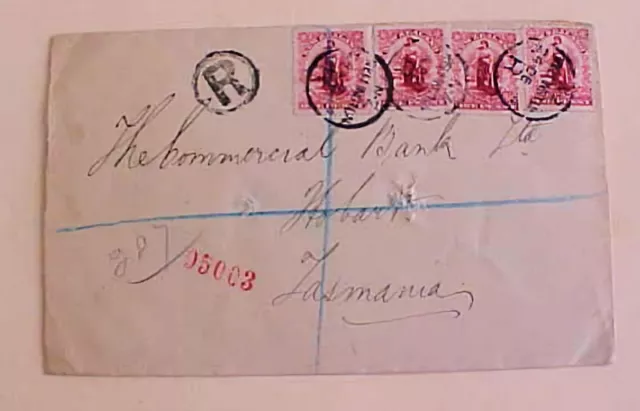 NEW ZEALAND 1904 #303 x3 REGISTERED WELLINGTON TO TASMANIA