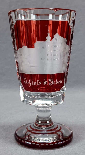 Mid 19th Century German Bohemian Engraved Schloss in Baden Ruby Stained Goblet