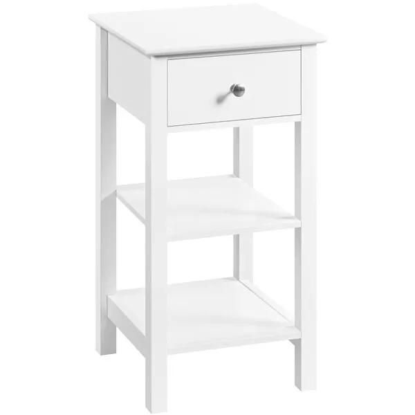 Mesita de Noche Alta Blanca Mesilla de Noche de Madera MDF con Cajón Dormitorio