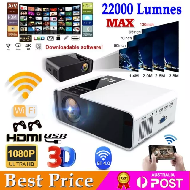 22000 Lumens 1080P HD Android WiFi Video Projector Home Theatre Cinema HDMI USB