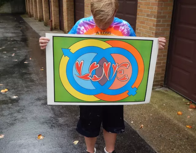 Vintage NOS Original Early 1970's Love Poster Hippie Art Dayton Ohio POP ART Vag