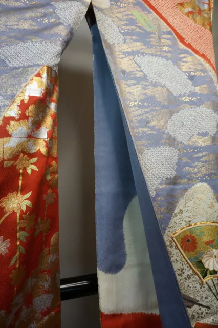 Japanese kimono SILK"FURISODE" long sleeves, Embroidery, Shibori, L64"..2726 8