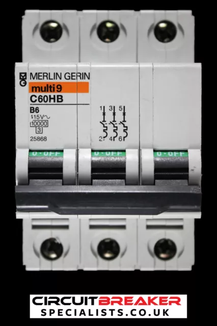 MERLIN GERIN 6 AMP CURVE B 10kA TRIPLE POLE MCB CIRCUIT BREAKER C60HB 25868