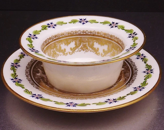 Soupe Et Soucoupe Wedgwood Senator Porcelaine Os Blanc Et Or - Occasion Excellent