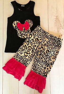 Girls Minnie Inspired 2-PC Boutique Ruffled Set, Hot Pink Cheetah, NEW! 6 YRS