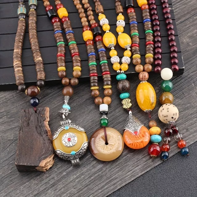 Boho Style Fashion Men's Women's Wood Bead Pendant Necklace Jewellery Parly Gift