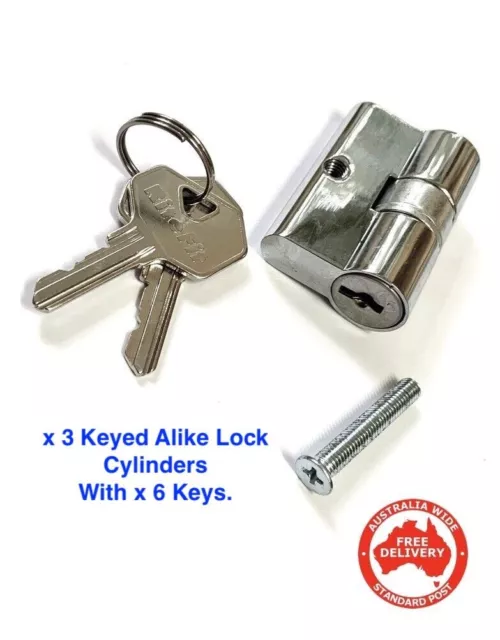 3 x Keyed Alike Screen Door Lock Cylinders -Suits Whitco W892117 Free Post