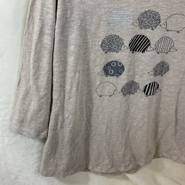Sonoma Womens Size M Tan T-Shirt Hedgehogs on Front 3/4 Sleeves NWOT Medium 4