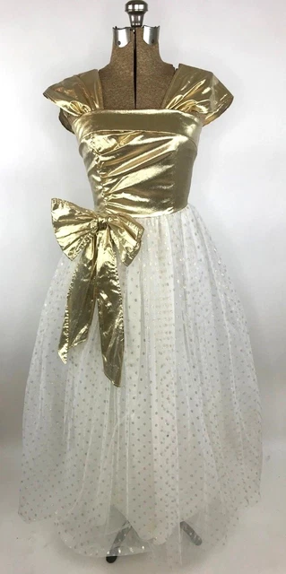 green emerald velvet dress Vintage 80s Gold Lame Strapless Ruffled Evening Dress w Tulle – Modig main image 0