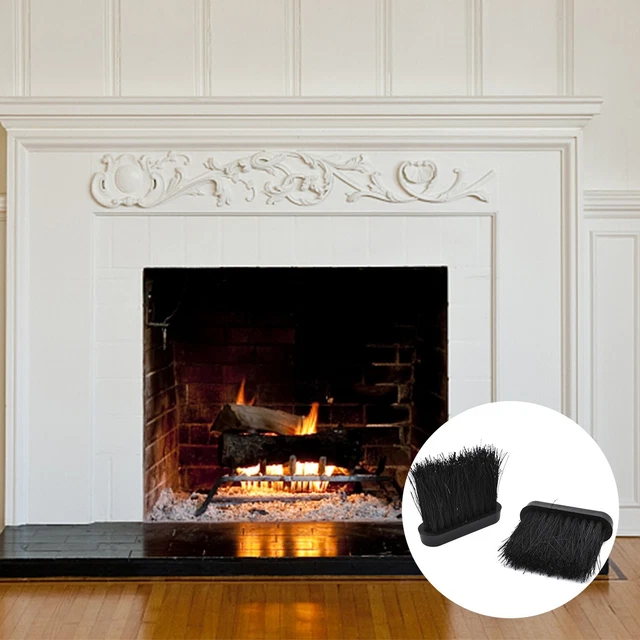 2Pcs Oblong HEARTH BRUSH HEADS REPLACEMENT FIRESIDE HEARTH BRUSH Wooden Handle