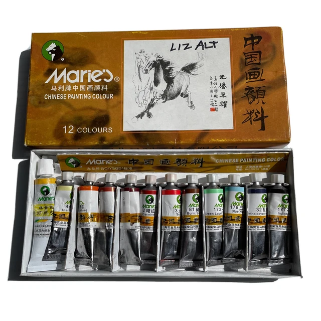 Caja original de colores de pintura china Marie's 12 colores parcialmente usada