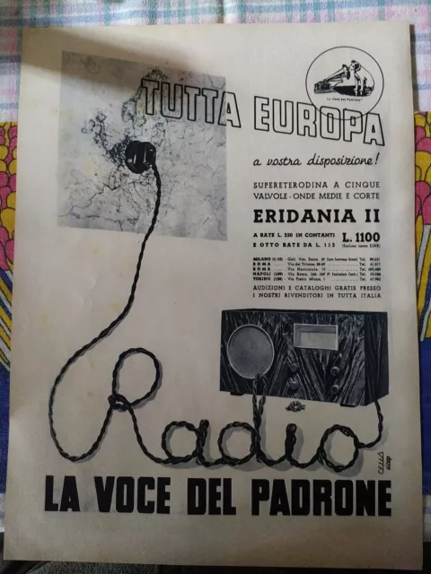 pubblicita LA VOCE DEL PADRONE eridania 11 - 1936 - 24x32 cm Advertising Werbung