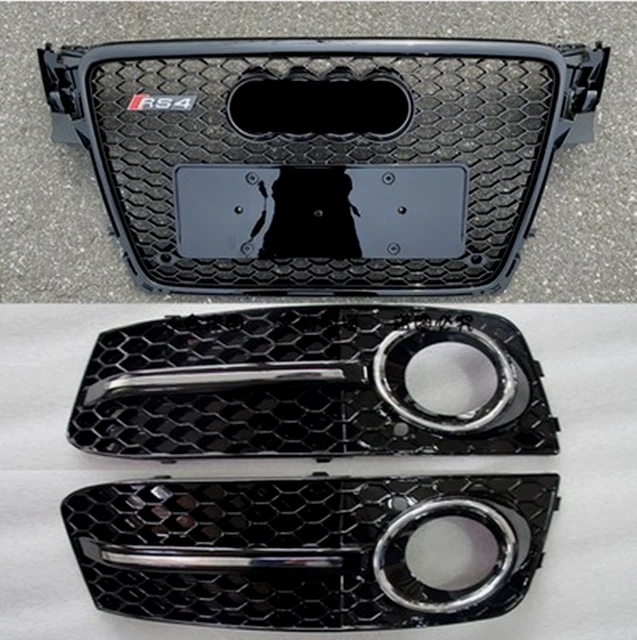 Glossy Black Front Bumper Fog Light Grilles W/DRL Pair For Audi A4 B8 2009-2011