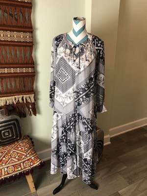 Kate and Lily Floral Chiffon Drop Waist Maxi Dress Tie Neck Women Size 4 EC