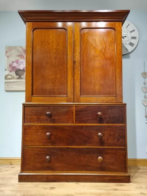 Antique Mahogany Linen Press Cupboard Cabinet Chest of Drawers Armoire