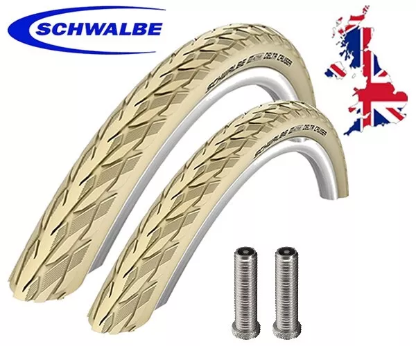 2 x Schwalbe Delta Cruiser PLUS Cream 26 x 1 3/8  Cycle Tyres & Schrader Tubes