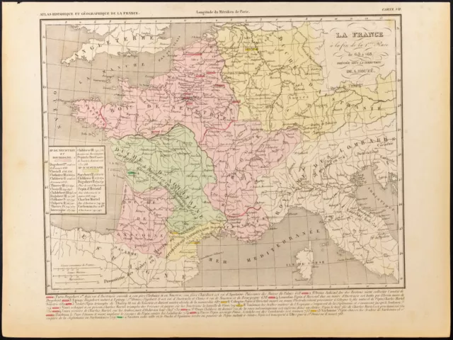 1859. Francia Di Mérovingiens. Carta Geografica Antica Incisione Houze