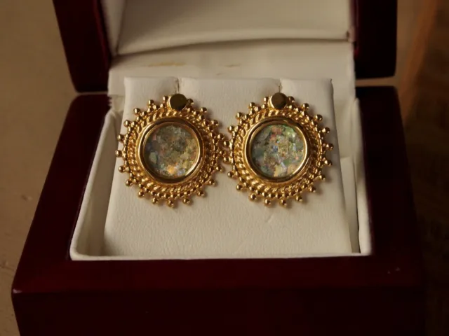 Roman Glass Earrings 14k Gold Studs