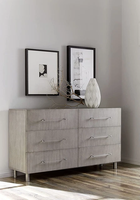 Solid Wood Dresser, 6-Drawer, Argento - Misty Grey